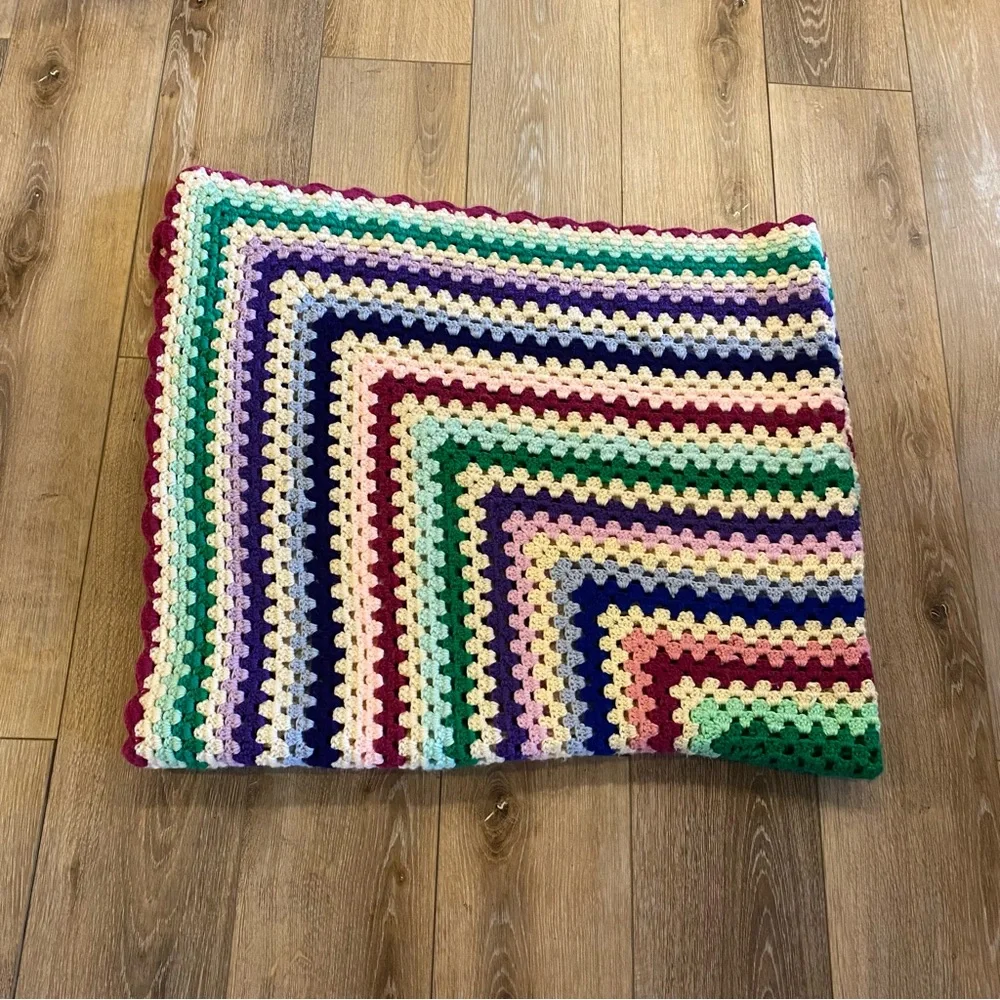 Handmade Crochet Blanket Afghan Throw Multi Colored Rectangular 59 x 46